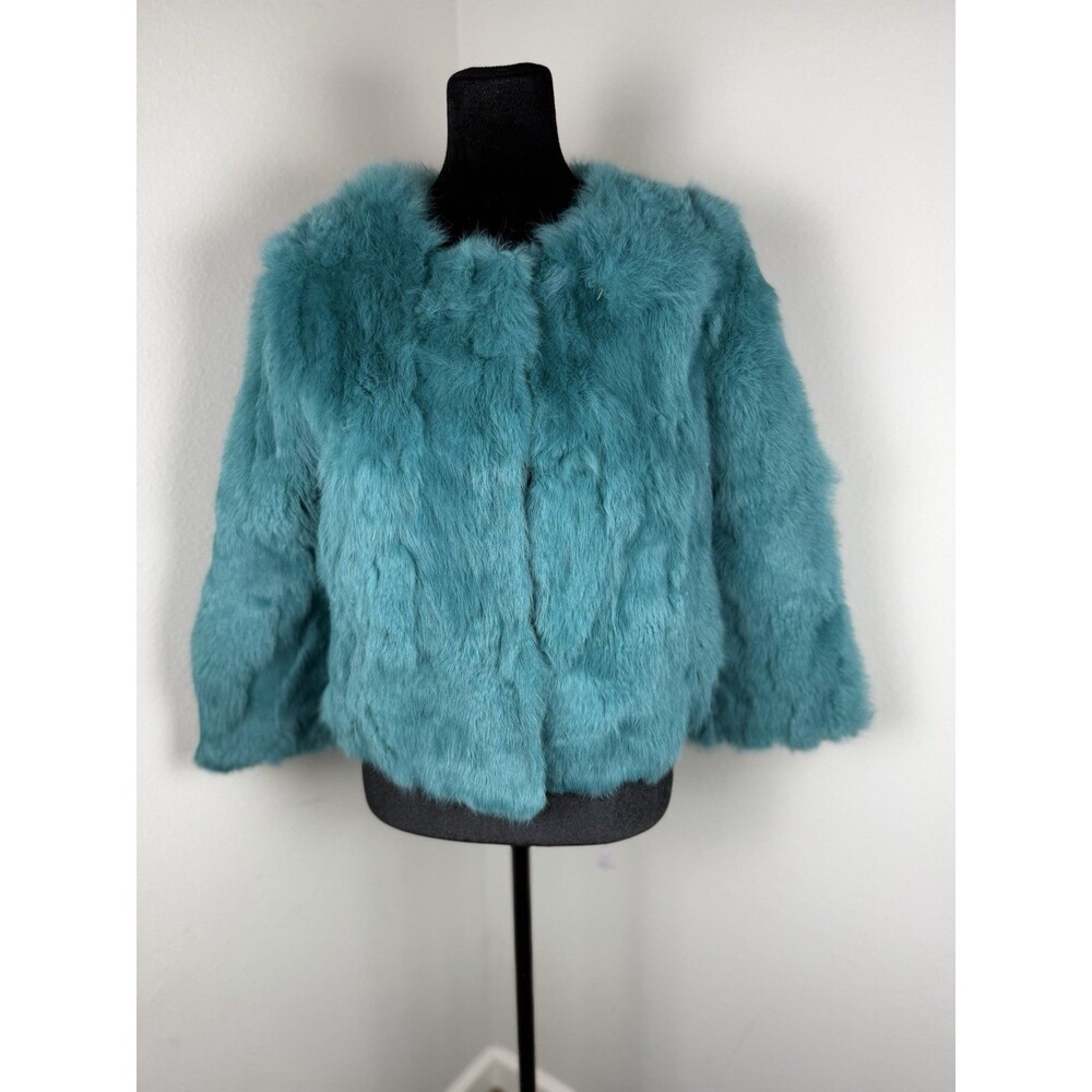 Vintage Teal Real Fur Jacket No Care Tag Women’s Cropped Glam Statement Coat L